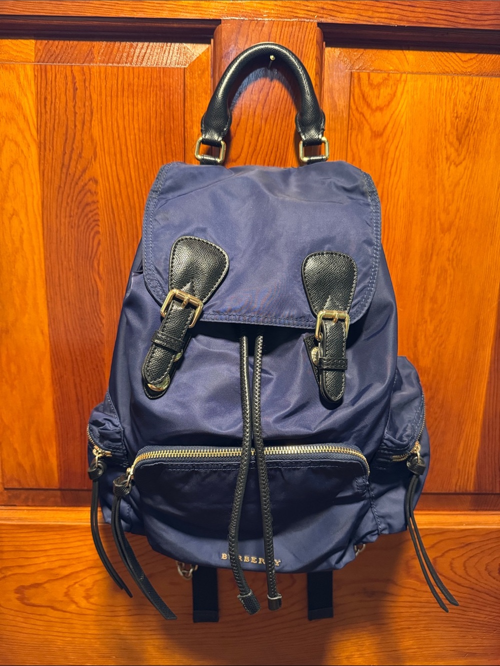 Burberry Blue nylon with Leather trim  backpack  with Gold Hardware